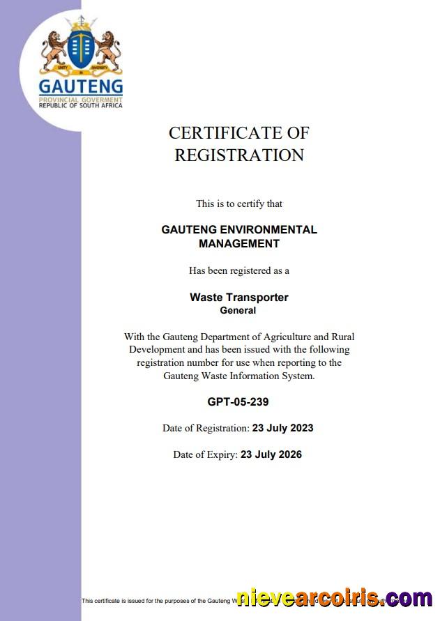 South Africa certificate of registration